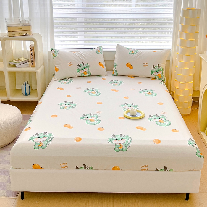 91家纺网 家纺一手货源 找家纺 金鑫汇家纺 2024新款全棉卡通印花单品床笠系列 小青龙