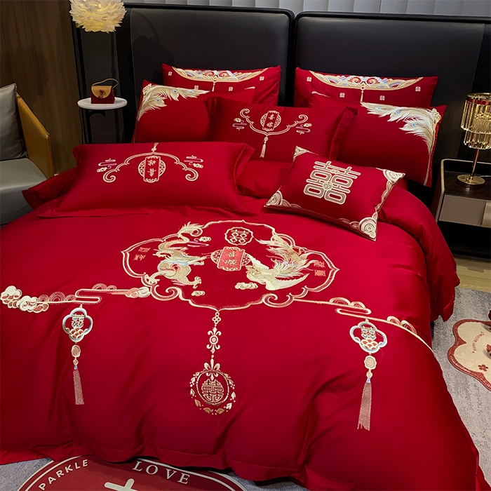 91家纺网 家纺一手货源 找家纺 用心 2024新款全棉高端婚庆绣花四件套 天赐良缘