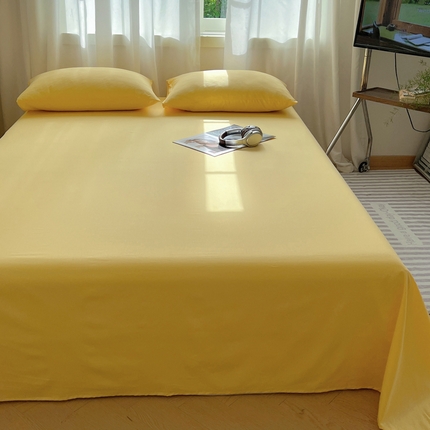 91家纺网 家纺一手货源 找家纺 2025新款全棉纯色单品系列-床单 奶黄