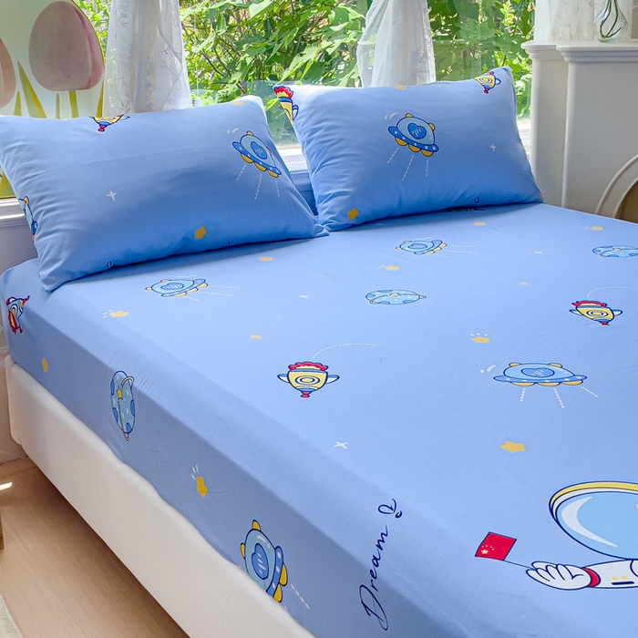 91家纺网 家纺一手货源 找家纺 金鑫汇家纺 2024新款全棉卡通印花单品床笠系列 翱翔太空