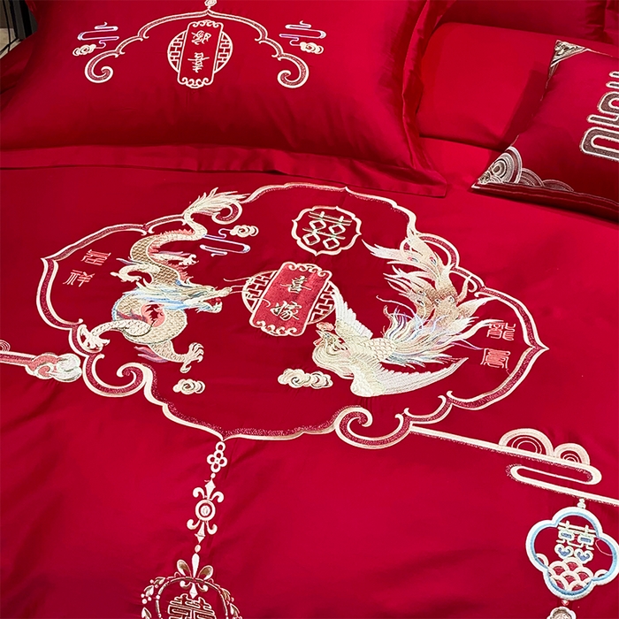 91家纺网 家纺一手货源 找家纺 用心 2024新款全棉高端婚庆绣花四件套 天赐良缘