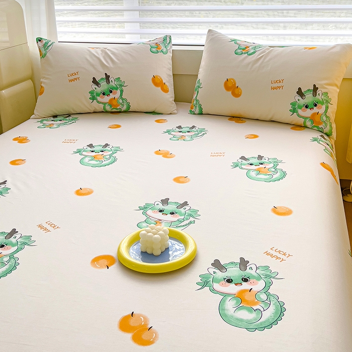 91家纺网 家纺一手货源 找家纺 金鑫汇家纺 2024新款全棉卡通印花单品床笠系列 小青龙