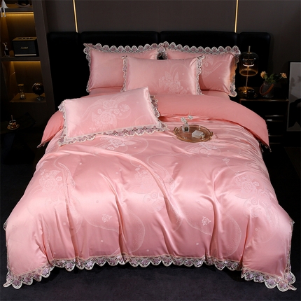 91家纺网 家纺一手货源 找家纺 （总）提花大世界 2025新款全棉贡缎水溶天丝提花四件套-风格一