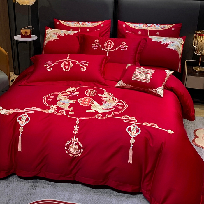 91家纺网 家纺一手货源 找家纺 用心 2024新款全棉高端婚庆绣花四件套 天赐良缘