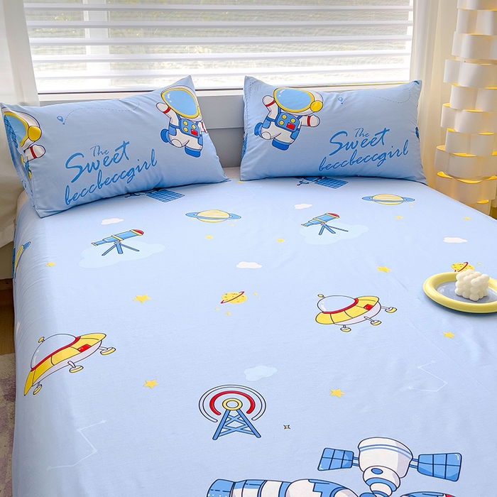 91家纺网 家纺一手货源 找家纺 金鑫汇家纺 2024新款全棉卡通印花单品床笠系列 宇宙奥秘