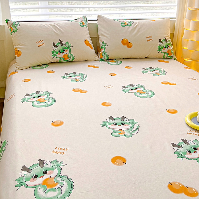 91家纺网 家纺一手货源 找家纺 金鑫汇家纺 2024新款全棉卡通印花单品床笠系列 小青龙