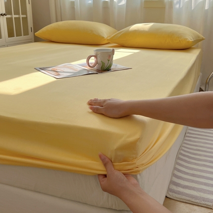 91家纺网 家纺一手货源 找家纺 2025新款全棉纯色单品系列-床笠 奶黄
