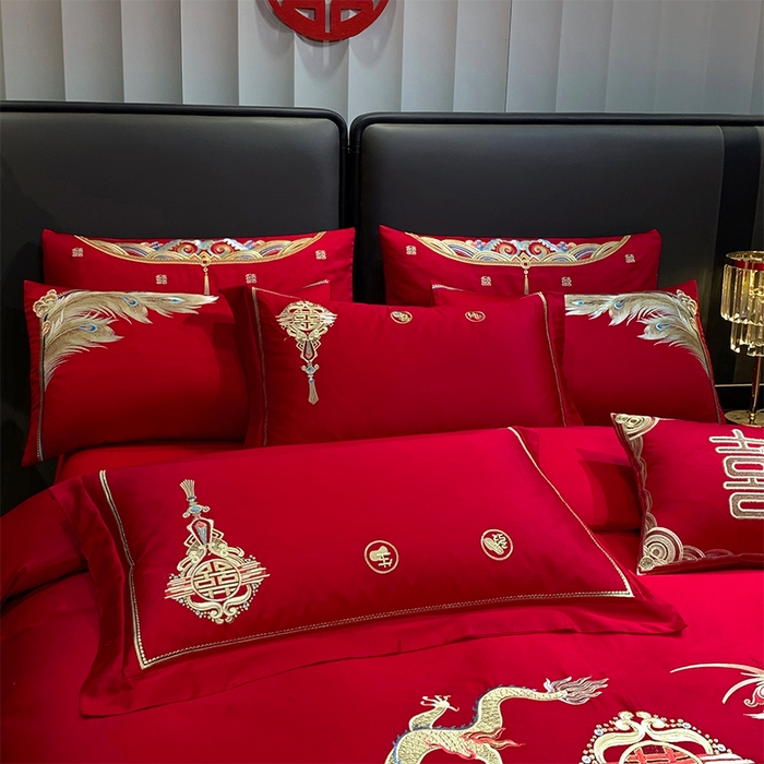 91家纺网 家纺一手货源 找家纺 用心 2024新款全棉高端婚庆绣花四件套 欢喜龙凤