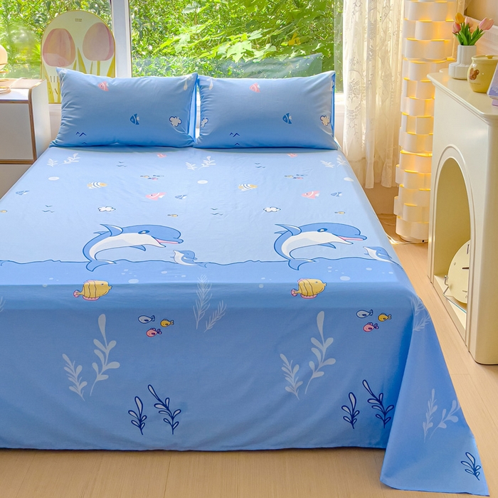 91家纺网 家纺一手货源 找家纺 金鑫汇家纺 2024新款全棉卡通印花单品床单 海洋世界