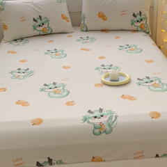 91家纺网 家纺一手货源 找家纺 金鑫汇家纺 2024新款全棉卡通印花单品床笠系列 小青龙