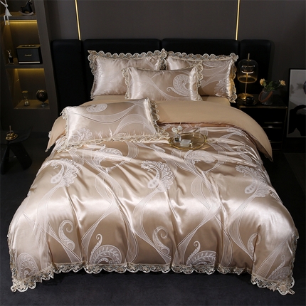 91家纺网 家纺一手货源 找家纺 （总）提花大世界 2025新款全棉贡缎水溶天丝提花四件套-风格一