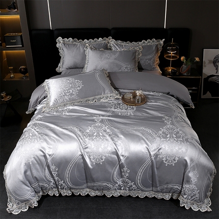 91家纺网 家纺一手货源 找家纺 （总）提花大世界 2025新款全棉贡缎水溶天丝提花四件套-风格一