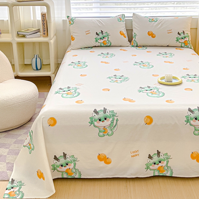 91家纺网 家纺一手货源 找家纺 金鑫汇家纺 2024新款全棉卡通印花单品床单 小青龙