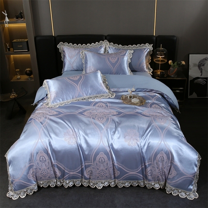 91家纺网 家纺一手货源 找家纺 提花大世界 2025新款全棉贡缎水溶天丝提花四件套 菲奥娜（梦星兰）