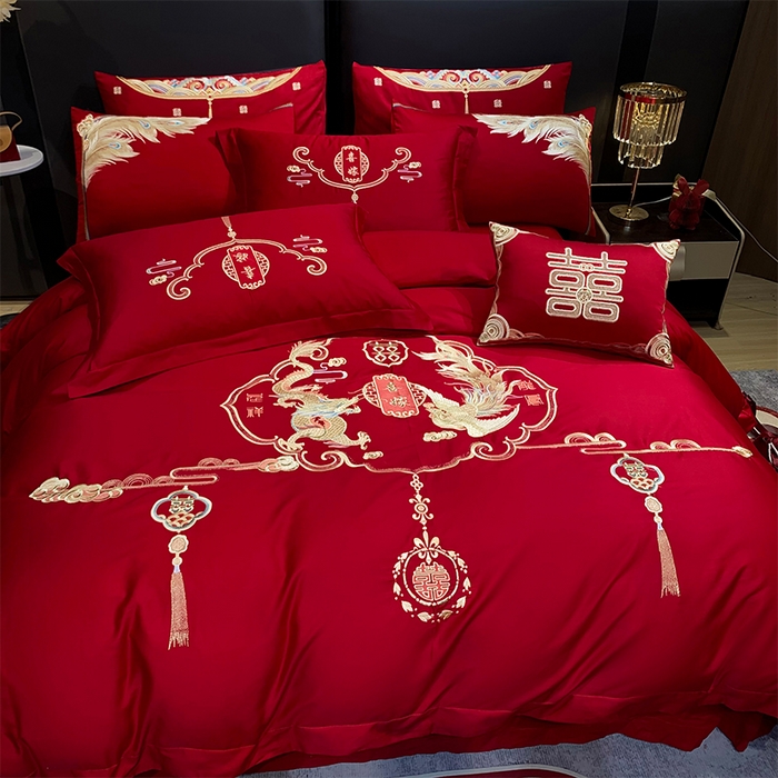 91家纺网 家纺一手货源 找家纺 用心 2024新款全棉高端婚庆绣花四件套 天赐良缘