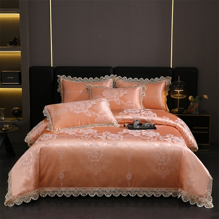 91家纺网 家纺一手货源 找家纺 提花大世界 2025新款全棉贡缎水溶天丝提花四件套 梵密庄园（香槟金）