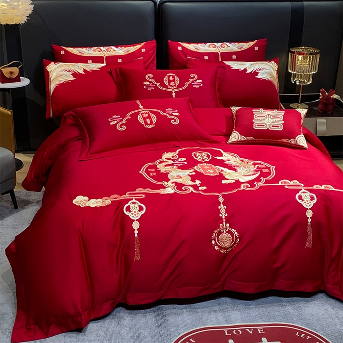 91家纺网 家纺一手货源 找家纺 用心 2024新款全棉高端婚庆绣花四件套 天赐良缘