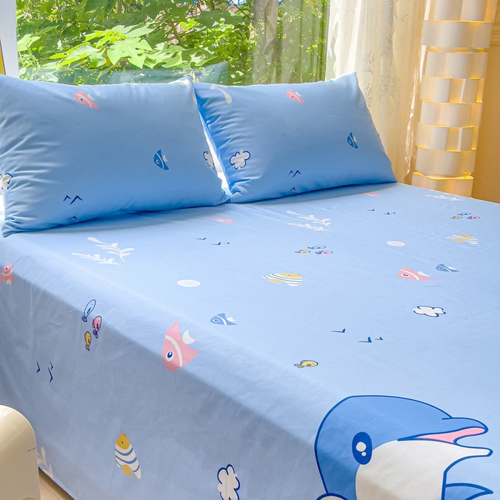 91家纺网 家纺一手货源 找家纺 金鑫汇家纺 2024新款全棉卡通印花单品床单 海洋世界