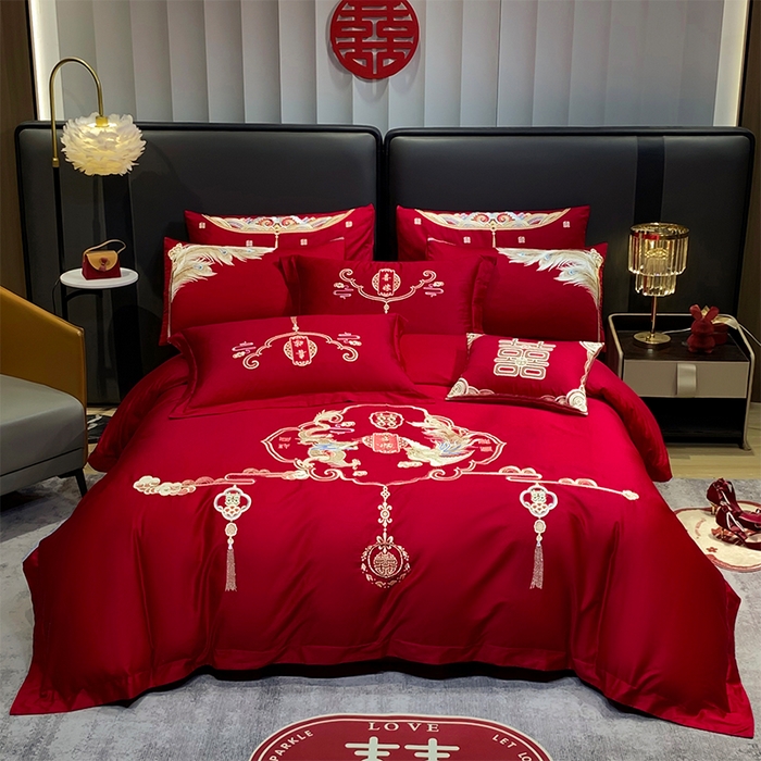 91家纺网 家纺一手货源 找家纺 用心 2024新款全棉高端婚庆绣花四件套 天赐良缘