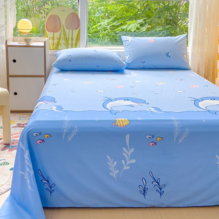 91家纺网 家纺一手货源 找家纺 金鑫汇家纺 2024新款全棉卡通印花单品床单 海洋世界