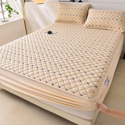 91家纺网 家纺一手货源 找家纺 好眠好梦家纺 2024新款全棉夹棉床笠-寻觅 卡其色