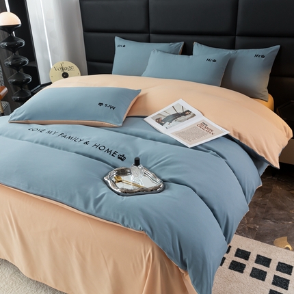 91家纺网 家纺一手货源 找家纺 （总）金牛枕芯 2024新款磨毛亲肤小清新刺绣四件套纯色直播电商