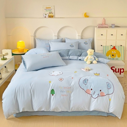 91家纺网 家纺一手货源 找家纺 （总）我心家纺 2024新款水洗棉贴布绣四件套宿舍学生三件套