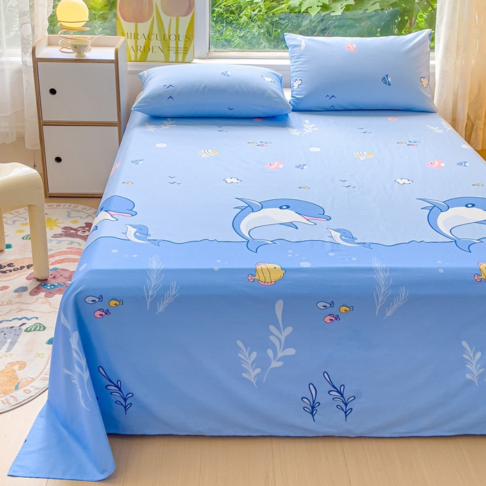 91家纺网 家纺一手货源 找家纺 金鑫汇家纺 2024新款全棉卡通印花单品床单 海洋世界