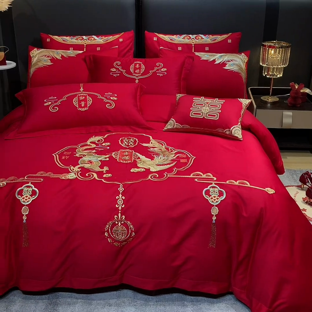 91家纺网 家纺一手货源 找家纺 用心 2024新款全棉高端婚庆绣花四件套 天赐良缘