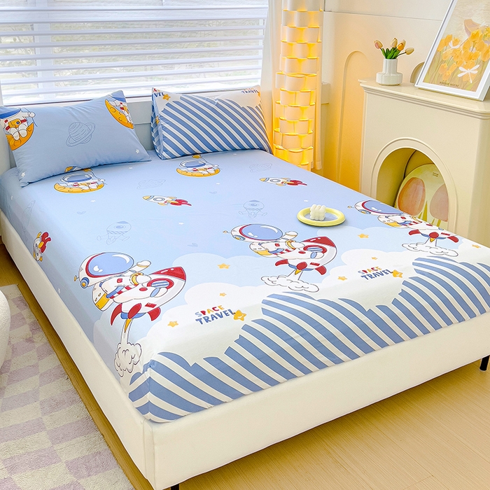 91家纺网 家纺一手货源 找家纺 金鑫汇家纺 2024新款全棉卡通印花单品床笠系列 冲上云霄