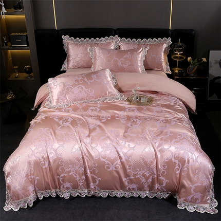 91家纺网 家纺一手货源 找家纺 提花大世界 2025新款全棉贡缎水溶天丝提花四件套 布兰卡花园（香槟紫）