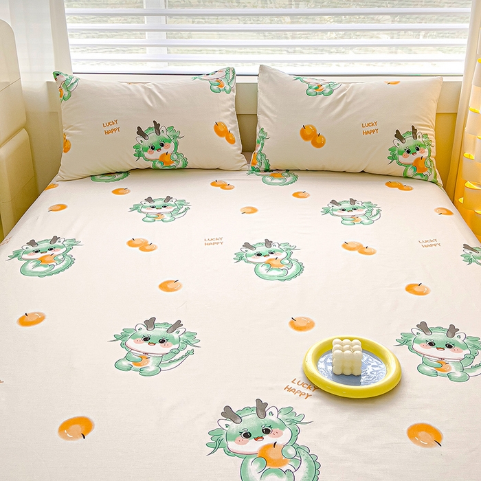 91家纺网 家纺一手货源 找家纺 金鑫汇家纺 2024新款全棉卡通印花单品床笠系列 小青龙