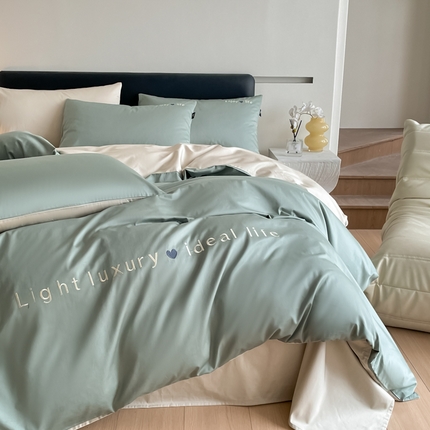 91家纺网 家纺一手货源 找家纺 （总）优棉坊全棉馆2024新款高支高密长绒棉全棉贡缎绣花四件套-慕歌系列（提供买家秀）