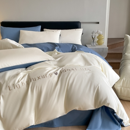 91家纺网 家纺一手货源 找家纺 （总）优棉坊全棉馆2024新款高支高密长绒棉全棉贡缎绣花四件套-慕歌系列（提供买家秀）