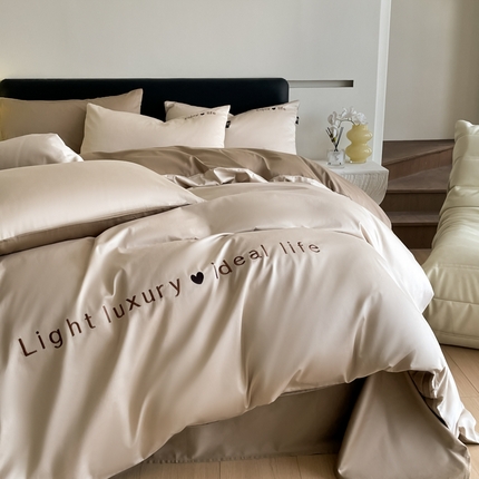 91家纺网 家纺一手货源 找家纺 （总）优棉坊全棉馆2024新款高支高密长绒棉全棉贡缎绣花四件套-慕歌系列（提供买家秀）