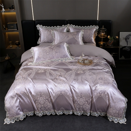 91家纺网 家纺一手货源 找家纺 （总）提花大世界 2025新款全棉贡缎水溶天丝提花四件套-风格一