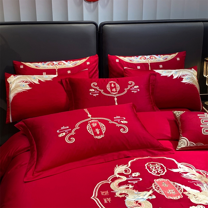 91家纺网 家纺一手货源 找家纺 用心 2024新款全棉高端婚庆绣花四件套 天赐良缘