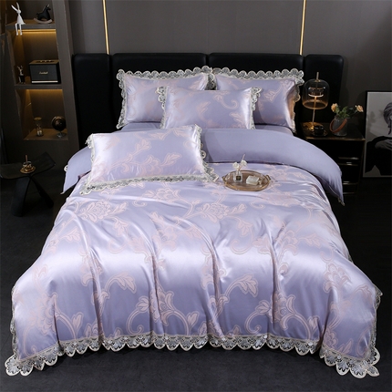 91家纺网 家纺一手货源 找家纺 （总）提花大世界 2025新款全棉贡缎水溶天丝提花四件套-风格一