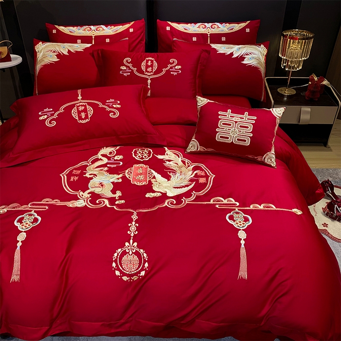 91家纺网 家纺一手货源 找家纺 用心 2024新款全棉高端婚庆绣花四件套 天赐良缘