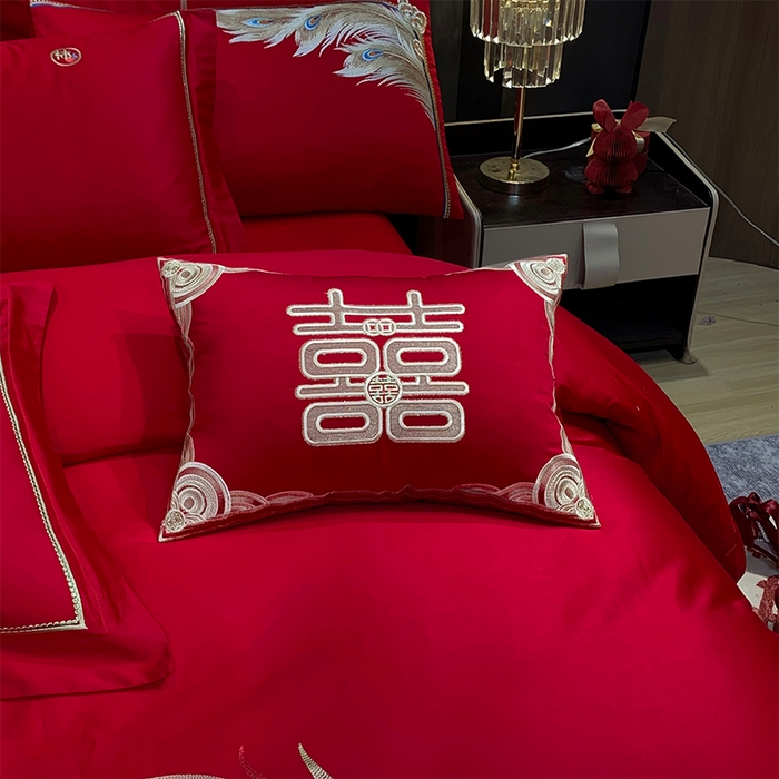 91家纺网 家纺一手货源 找家纺 用心 2024新款全棉高端婚庆绣花四件套 欢喜龙凤