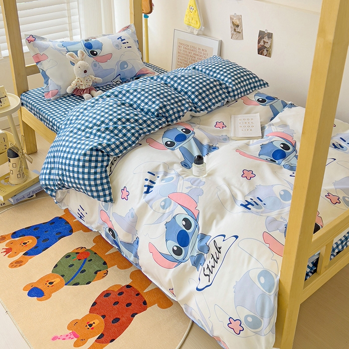 91家纺网 家纺一手货源 找家纺 楠沐家纺 2025新款亲肤芦荟棉印花学生宿舍上下铺四件套三件套 史迪仔