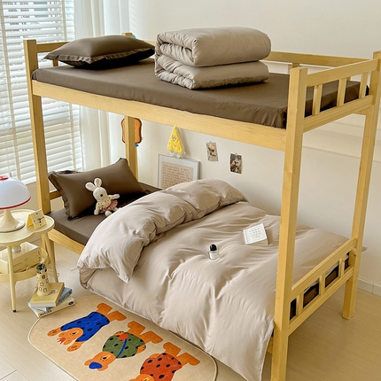 楠沐家纺 2025新款亲肤芦荟棉印花学生宿舍上下铺四件套三件套 咖色摩卡