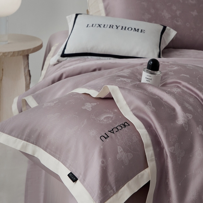 91家纺网 家纺一手货源 找家纺 安莱生活 2024新款60S天丝棉提花四件套-铂金摩卡 星辰-薄汗紫