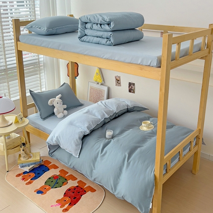 楠沐家纺 2025新款亲肤芦荟棉印花学生宿舍上下铺四件套三件套 月光雾蓝