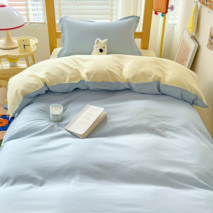 91家纺网 家纺一手货源 找家纺 楠沐家纺 2025新款亲肤芦荟棉印花学生宿舍上下铺四件套三件套 芝士蓝