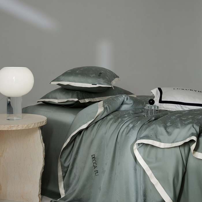 91家纺网 家纺一手货源 找家纺 安莱生活 2024新款60S天丝棉提花四件套-铂金摩卡 星辰-梦华绿