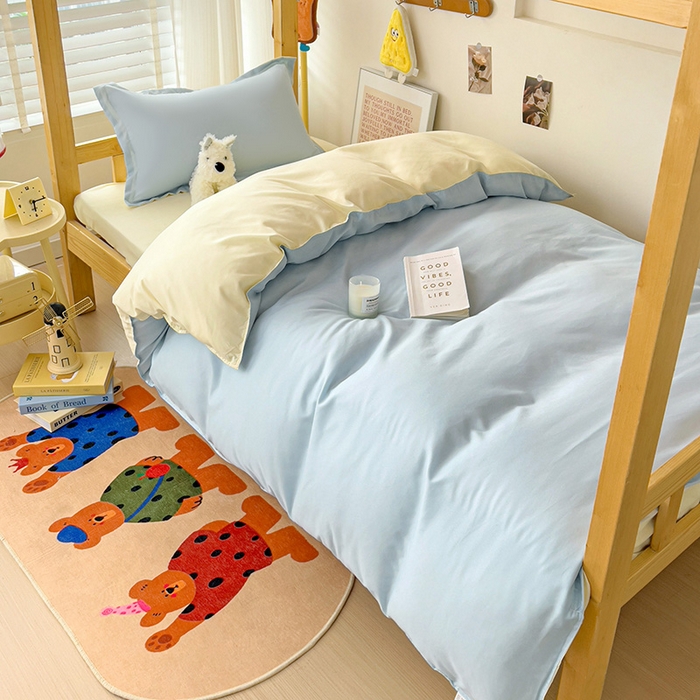 91家纺网 家纺一手货源 找家纺 楠沐家纺 2025新款亲肤芦荟棉印花学生宿舍上下铺四件套三件套 芝士蓝