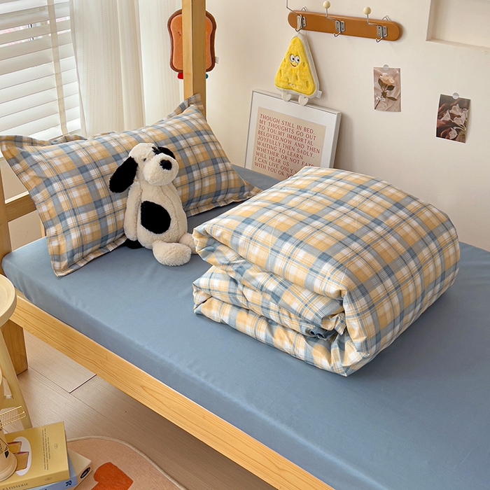 91家纺网 家纺一手货源 找家纺 楠沐家纺 2025新款亲肤芦荟棉印花学生宿舍上下铺四件套三件套 淡桔