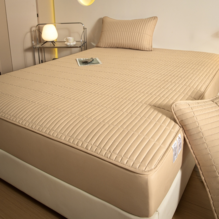 91家纺网 家纺一手货源 找家纺 雪云美 六面全包夹棉床笠拉链款A类原棉床垫套子床罩 格韵-香槟金