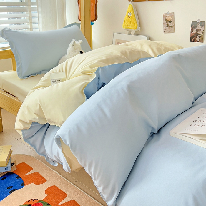 91家纺网 家纺一手货源 找家纺 楠沐家纺 2025新款亲肤芦荟棉印花学生宿舍上下铺四件套三件套 芝士蓝